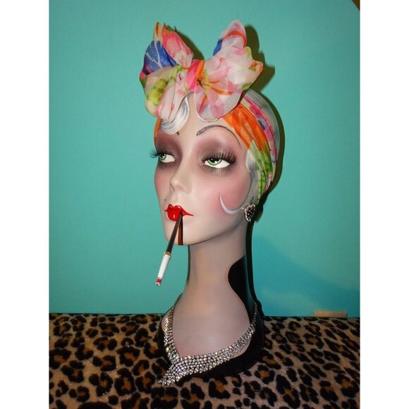 Vintage Diane Von Furstenberg Long Floral Scarf pinup retro rockabilly head wrap - Picture 5 of 9